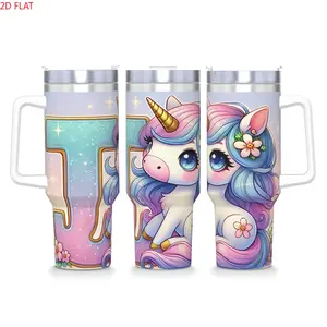 1pc Cute Unicorn Tumbler Gradient Glitter Letter Printed Stainless Steel Car Cup Adorable Dreamy Water Bottle