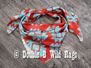Wild Rag AZTEC 921 Red, Turquoise, and Gold Aztec Cowboy Western Neck Scarf Bandanna by Double B Wild Rags