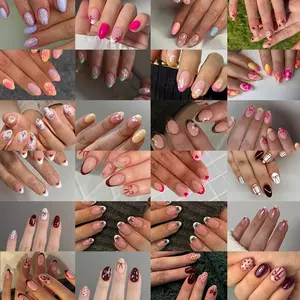 576pcs Short Oval 3D Gel Nail Tips, Mixed Designs, Glossy Finish, Perfect Fit, Summer Use, Daily & Party Nails, Acrylic False Nails Set, Nail Tips Kit