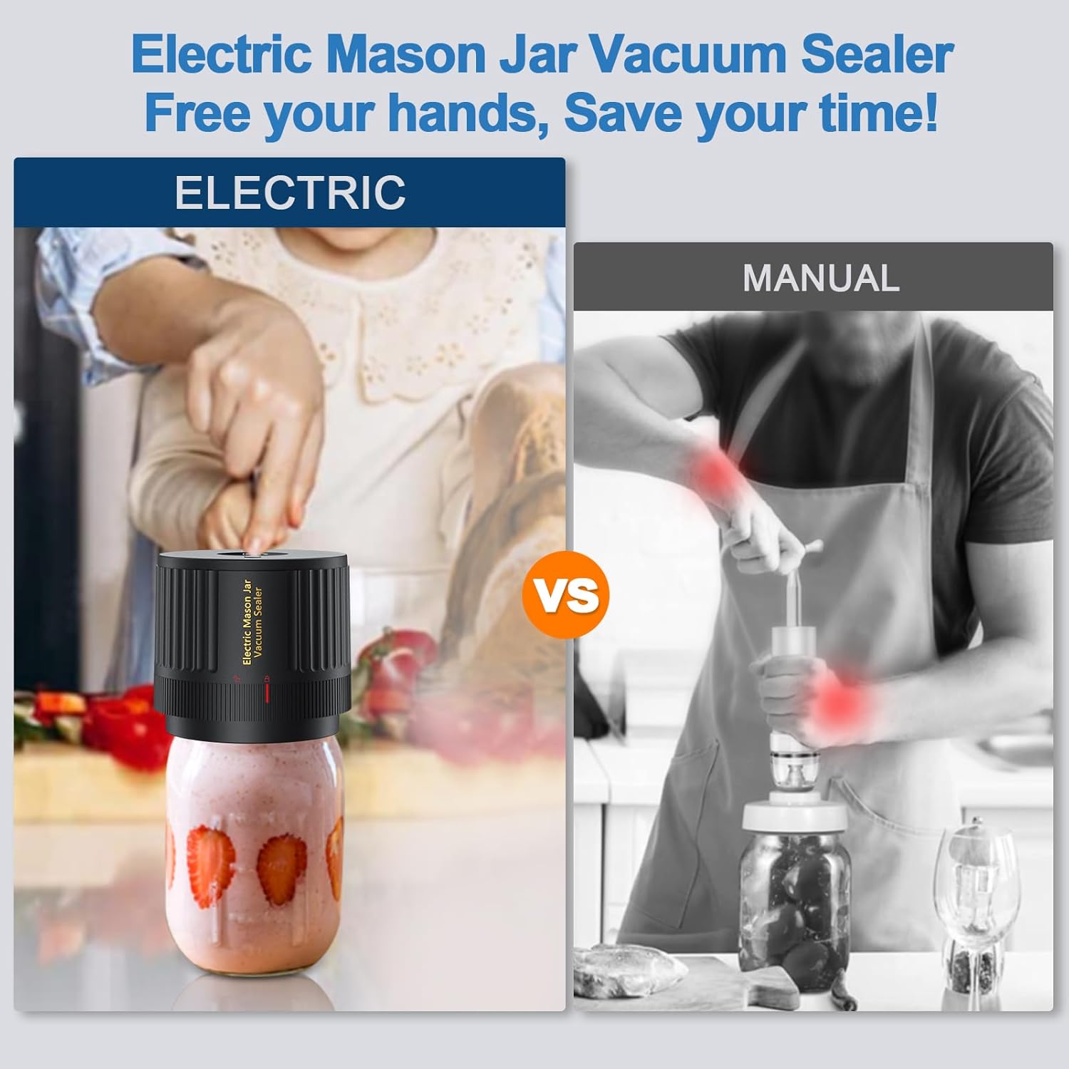 2026 Upgraded Electric Mason Jar Vacuum Sealer Kit with 5 Lids 1-Touch Automatic Cordless Food Saver Pump Non-Slip Seal USB Rechargeable Vacuum Sealer for Wide Regular Mouth Jars Cuts Food Waste 70% Canning Meal Prep Kitchen Storage Gadget Gift