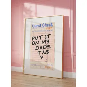 guest check put it on my dads tab poster, bar cart wall decor, trendy dorm decor, trendy guest check poster