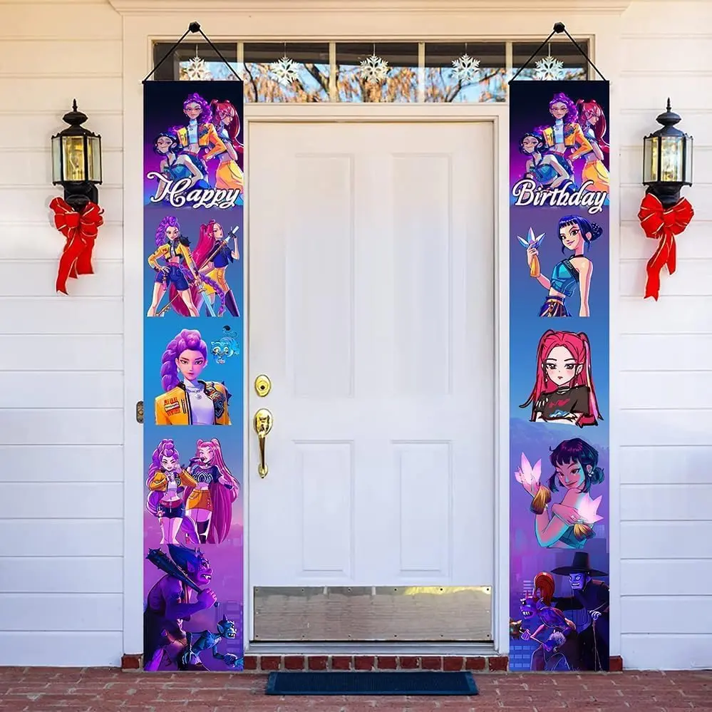 FRANALA Demon Movie Hunters Porch Sign Door Hanging Banner,Movie Hunters Birthday Party Supplies Party Wall Decorations