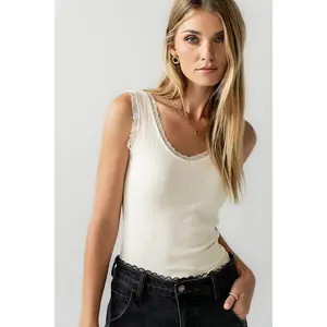Mackie Lace Trim Tank in Cream