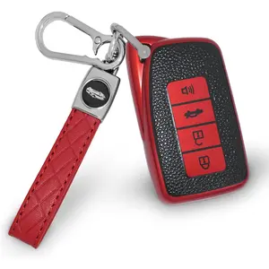 for Lexus Car Key Cover with Keychain,TPU for Lexus Key Fob Compatible with ES, is, GS, NX, LS, RX, RC, GX, LX, 570, 200, 250, 350, 460, 300F, 450h, 600h Red 4 Buttons Key Fob Cover