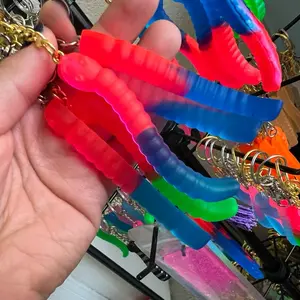 Gummy worm keychain made from resin. Unique colors.