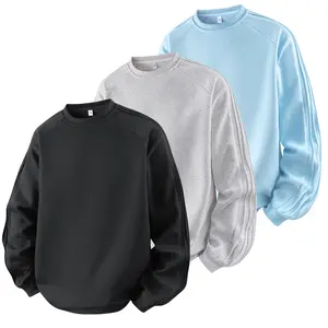 Men's Solid Color Crew Neck Long Sleeve Pullover Sweatshirt with Raglan Sleeves and Side Stripes, Suitable for Spring and Autumn Wear