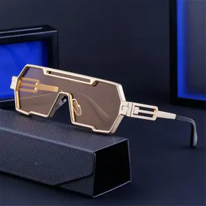 Unisex Steampunk Sunglasses UV400 Protection Full Rim Oversized Irregular Square Metal Rugged Big Frame High-Quality Trendy Eyewear for Concerts Festivals