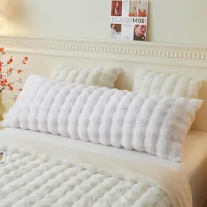 Faux    Pillow Cover, Luxury Bubble Waffle Shaggy Plush Bed  Pillowcase with Zipper Closure, Long 20"x54" Fuzzy Furry Pillow Case for Adults  Girls Teens, White