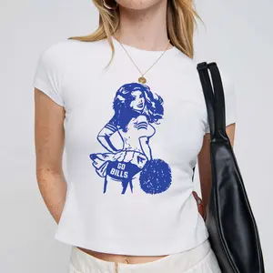 Retro Bills Cheerleader Baby Tee - Go Bills Crop Top, College Merch Apparel, Tailgate Game Day Shirt, Drinking Team, Sorority Gift College