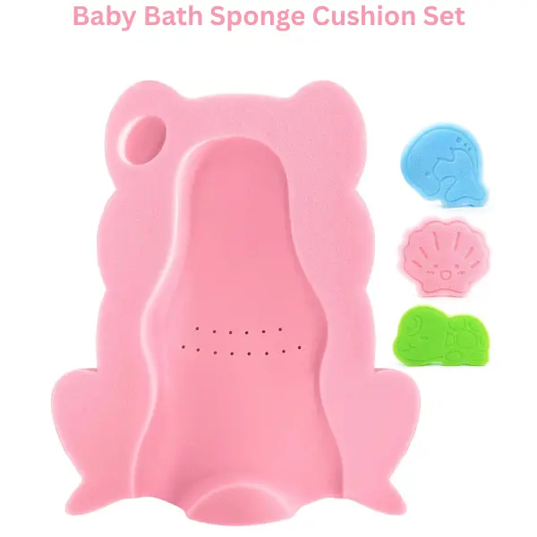 Baby Bath Sponge Cushion Set, Soft Infant Bath Mat for Newborns & Toddlers, Non-Slip Baby Bath Support Pad, Cute Dolphin Shell Turtle Frog Shapes, Comfortable Bathing Seat Cushion 4PCS