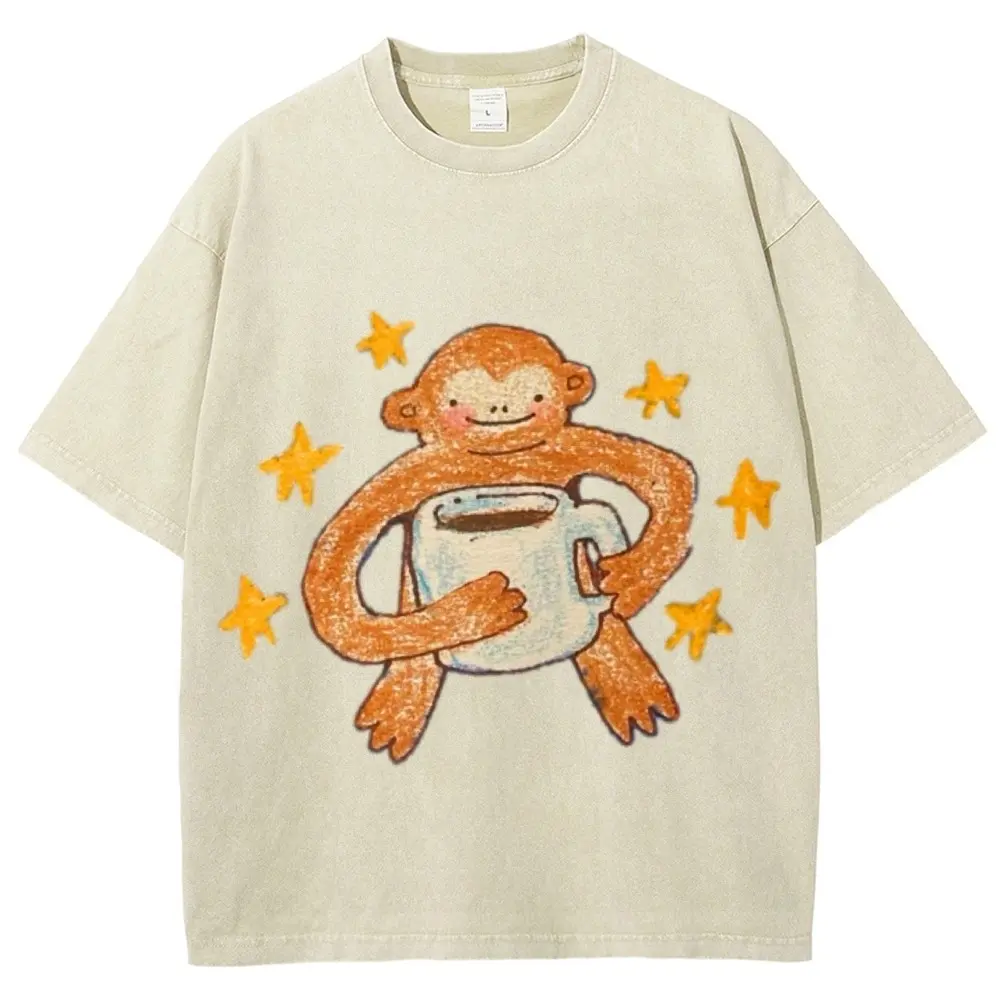 Star Monkey Unisex Vintage Washed Shirt, Graphic Tee, Unisex Fashion, Full Color, Full Size, For Men, For Women