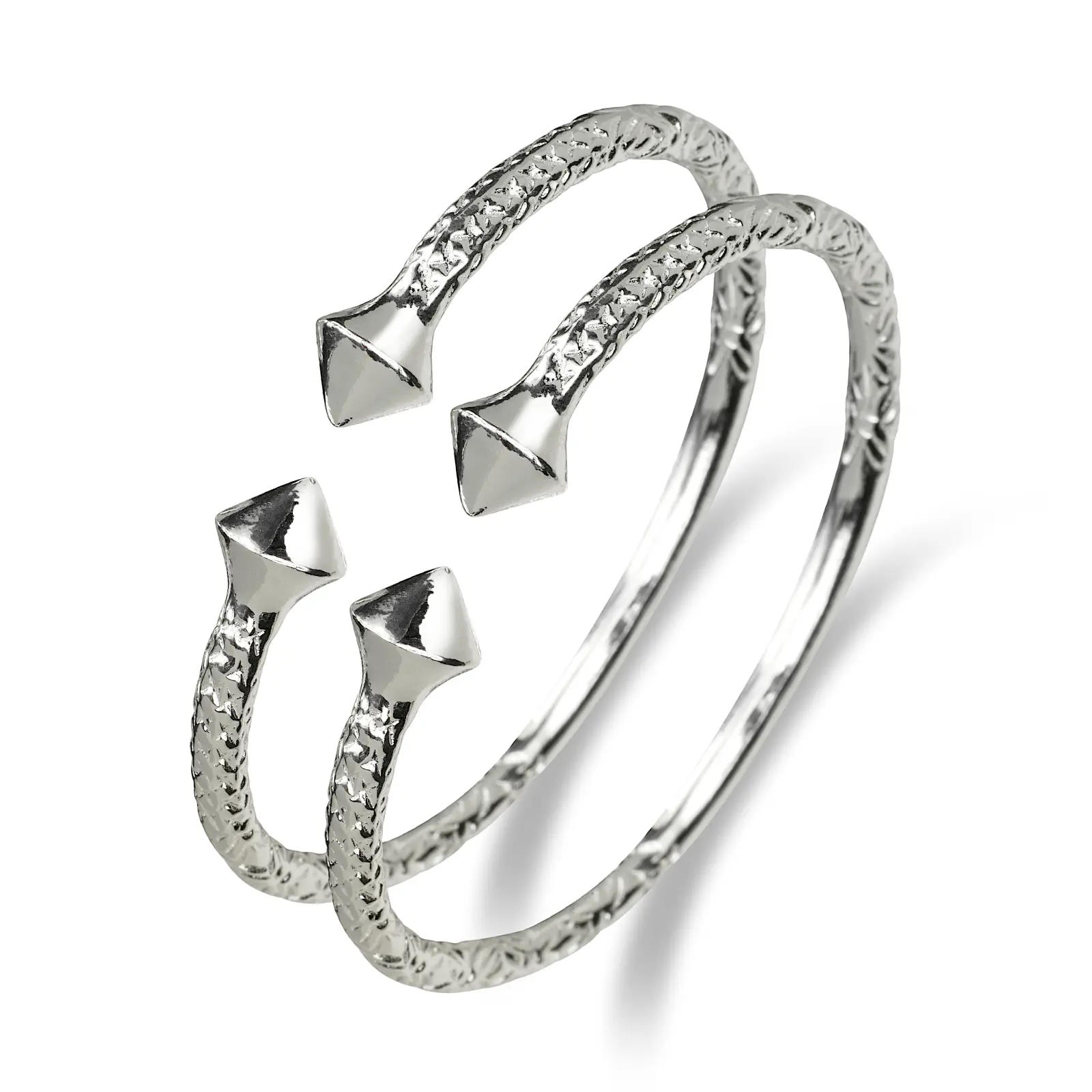 BETTER JEWELRY Unisex .925 Sterling Silver West Indian Bangles - 1 Pair, 84g, Adults, Daily Wear, Thick Chunky Pyramid-Like Ends, Sleek, USA-Made Silver Bracelets