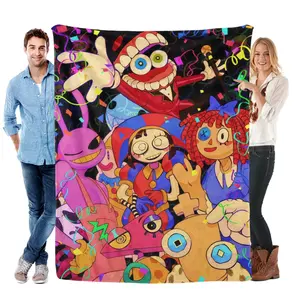 The Amazing Digital Circus Pomni & Friends Confetti Print Flannel Throw Blanket Soft Cozy Warm Lightweight Plush Fleece Blanket Unique Christmas Holiday Gift for TADC Fans Couch Bed Sofa All Season Home Decor