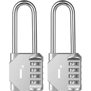 2 Pack  2.6 Inch Long Shackle Combination Lock, 4 Digit Outdoor Waterproof Padlock for School Gym Locker, Sports Locker, Storage Unit, Gate, Fence, Toolbox, Cabinet (Silver)