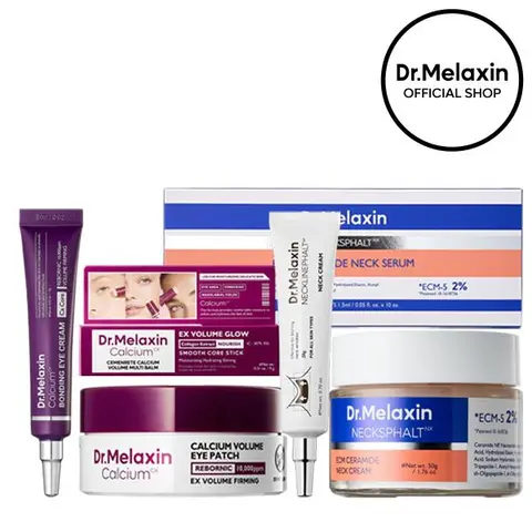[Dr.Melaxin Official] Eye & Neck Firming Care Set, 6-Piece | Calcium Eye Cream, Multi Balm & Eye Patch + Necksphalt ECM Neck Cream & Neck Serum | Puffiness, Fine Lines & Tech Neck Care | Korean Skincare