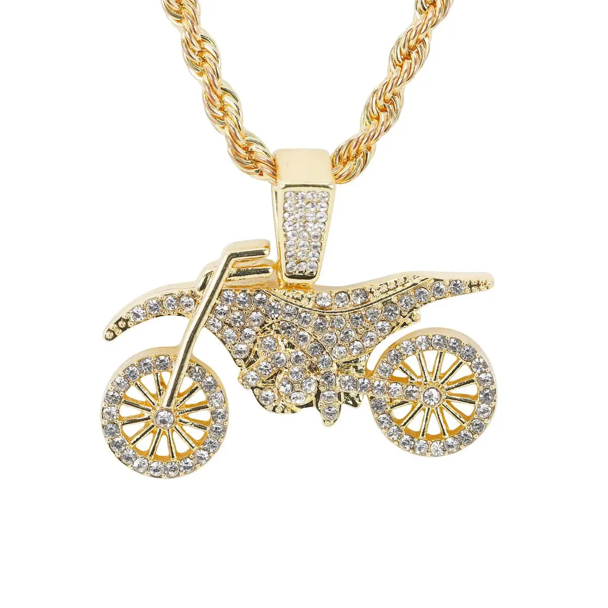 Chunky Plated Alloy Bike Pendant Necklace with Sparkling Stones, 24 in Glossy Fashion Charm for Casual Statement Wear