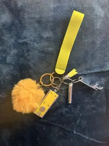 Safety Key Chain Set Yellow - Fashionable Keychain & Phone Chain & Wristband - Trendy Exquisite Accessories for Women