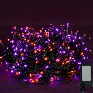 1 pack Halloween 104 ft 300 LED string lights, string lights with timer function, 8 lighting modes, Halloween decorations for party fun supplies, outdoor patio garden decor (purple and orange), Christmas party
