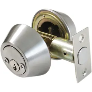Satin Nickel Double Cylinder Deadbolt with 2 Side(Both) Keyed Round Modern Contemporary Deadbolt Door Lock for Interior and Exterior,1 Pack