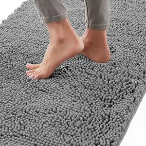 Chenille Bath Rug Mat 24x17 Thick Soft Absorbent Quick Dry Microfiber Shower Floor Rugs with Rubber Backing Machine Washable Bathroom Home Decor Accessories