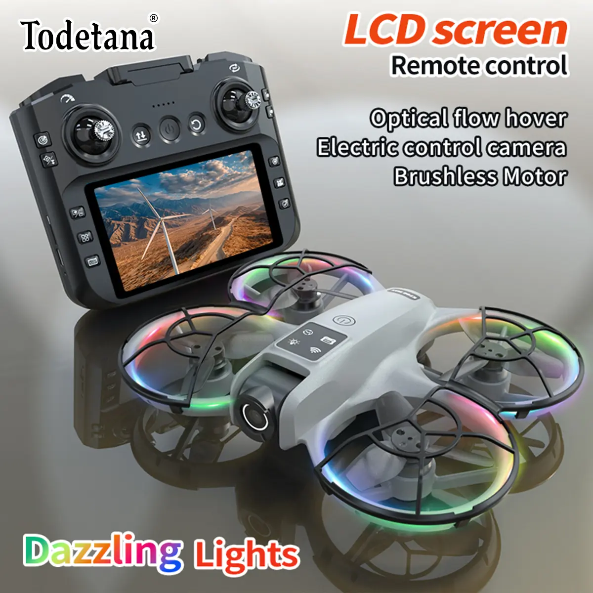K200 max Large Screen RC Drone with HD Dual Cameras, Brushless Motors, Optical Flow Positioning, One-Button Takeoff/Landing, 15-Min Flight Time, App Control & Dazzling Lighting Effects, Beginner-Friendly with Accessories Included