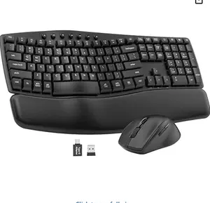 SABLUTE MA41 Black Quiet Wireless Keyboard & Mouse Combo 2.4G Ergonomic Wave Keys with Cushioned Palm Rest 3 DPI Adjustable Silent Mouse for Computer Laptop Windows (non-bluetooth)