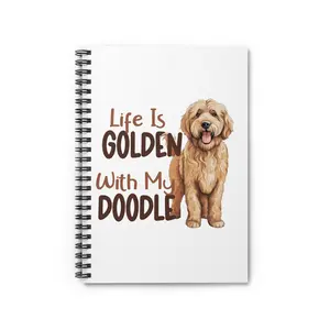 Goldendoodle Spiral Notebook Life is Golden with my Doodle 90gsm Paper Metal Spiral 6"x8" Journal for Pet Lovers Dog Owners Gift with Document Pocket and Ruled Line Pages
