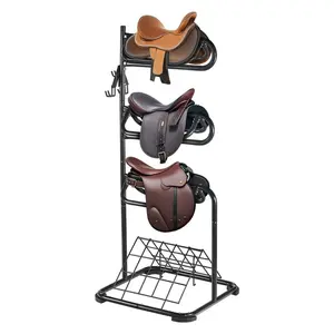 Freestanding Saddle Stand, 30 x 30 x 68.5 in, 3 Tiers Saddle Rack, Heavy Duty Saddle Blanket Holder with Removable & Rotating Tiers, English & Western Saddle Rack for Tack Room Organization