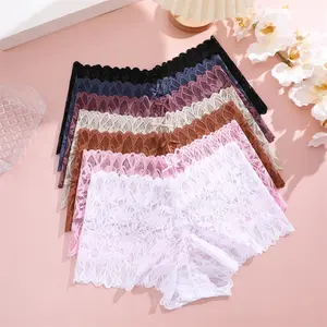 6Pcs Lace Floral Boyshort Women's Panties Sexy Hollow Out Breathable Underwear Female Low Waist Soild Soft Lingerie S-XL