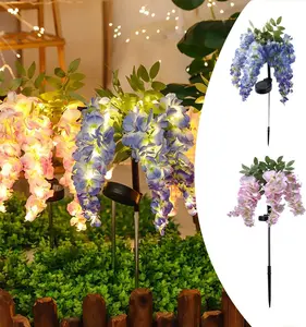 2 Pack Solar Wisteria Flower Stake Lights, Outdoor Waterproof LED Garden Lights, Auto On/Off Yard Pathway Decor (Purple & Pink)
