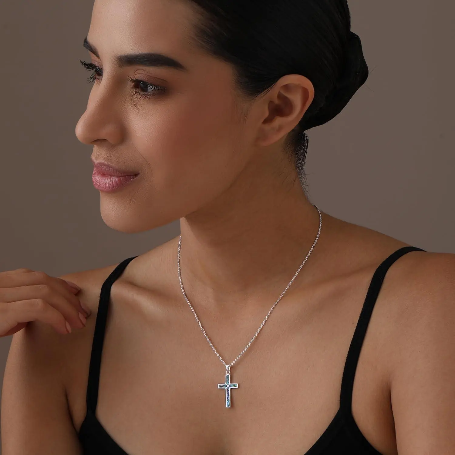 LeCalla Religious Cross Pendant Necklace - 925 Sterling Silver Abalone Shell Cross Pendant | Abalone Cross Necklace for Women | Religious Faith Christian Jewelry Gifts 18 Inches
