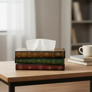 Wooden Tissue Box, 1 Count Vintage Book Shaped Tissue Holder, Home Decoration Box, Bathroom Organizer Supplies for Bathroom, Living Room, Office, Car, Kitchen