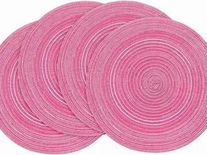 15 Inch Round Braided Placemats Set of 4, Washable Heat Resistant Cotton Polyester Circle Place Mats for Kitchen Dining Table - Berry Pink