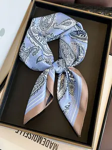 Fashion Colorblock Nut Print Scarf, Cashew Flower Print Stylish Neck Wrap for Outdoor Travel Dating, Warm Accessory for Professional