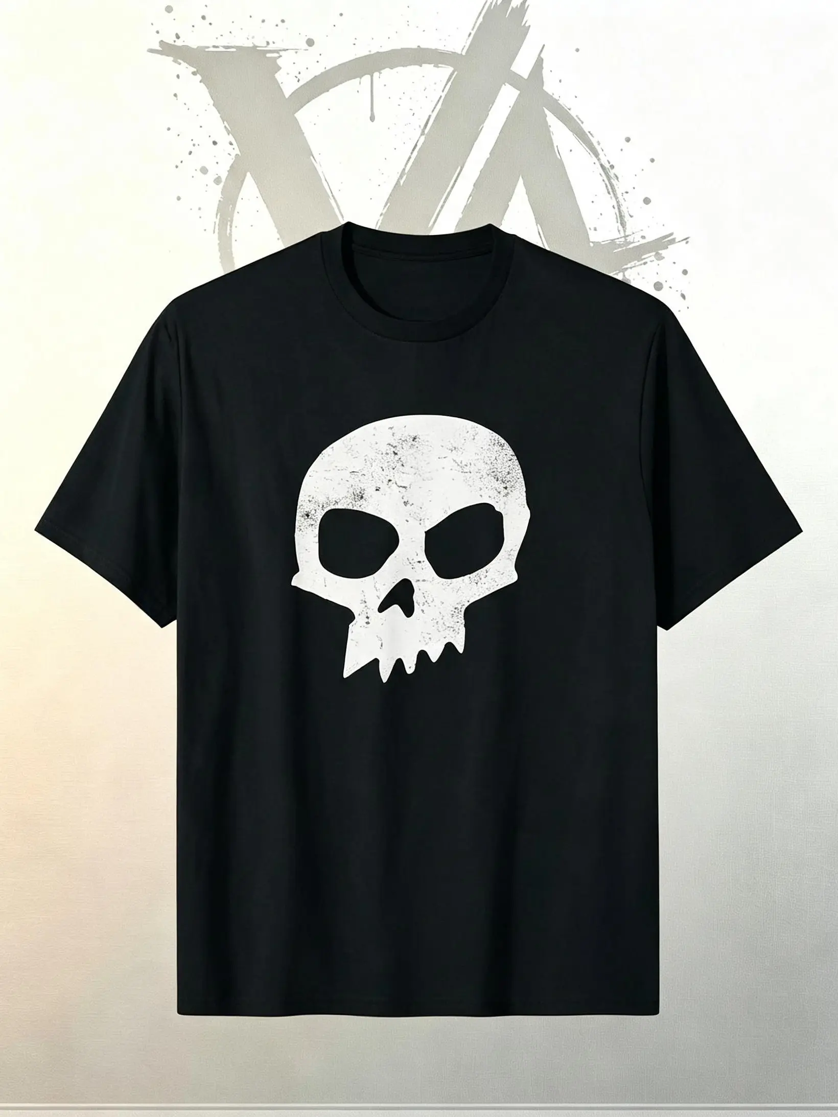 [AVT]Skull Graphic Tee for Edgy Style Enthusiasts Unisex Soft,Gothic Punk family skull men sweatshirt,demon art tee,y2k graphic gife,halloween horror killer,daylight ghostface tee,game fan gift unisex,Retro White Skeleton Head Print Black Short‑Sleeve Tee