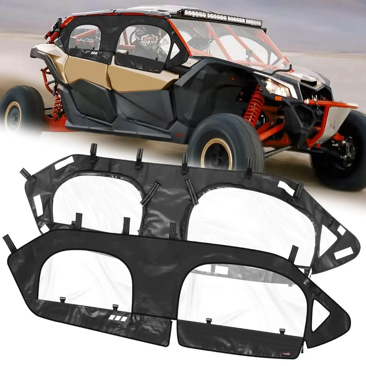StarknightMT X3 MAX Cab Enclosure Upper Doors, Soft Side Windows With Zipper Vent Compatible With Can Am 2017-2024 Maverick X3 Max X Turbo R DS RS RR MR Maverick X3 Accessories Doorstops