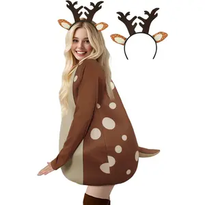 Adult Deer Costume for Women with Fawn Horn Headband Halloween Christmas Reindeer Costume