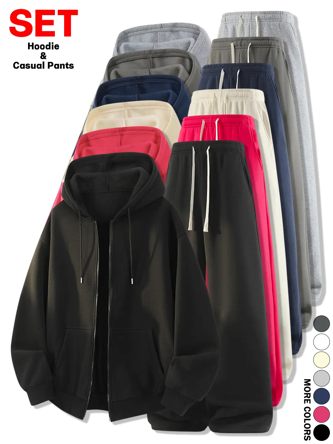 Autumn and winter men's casual long-sleeve set. A relaxed-fit hooded sweatshirt paired with straight-leg casual pants, crafted from a soft and skin-friendly fabric. Suitable for classic, basic styles, everyday wear, and outdoor activities