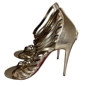 Gold Glitter Gladiator Heels with Red Bottoms and High Heel