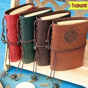 Vintage Pirate Theme Notebook, Durable Drawing Notebook, Hard Cover Writing Diary with Metal Buckle Closure and Spiral Binding, Nautical Compass Design