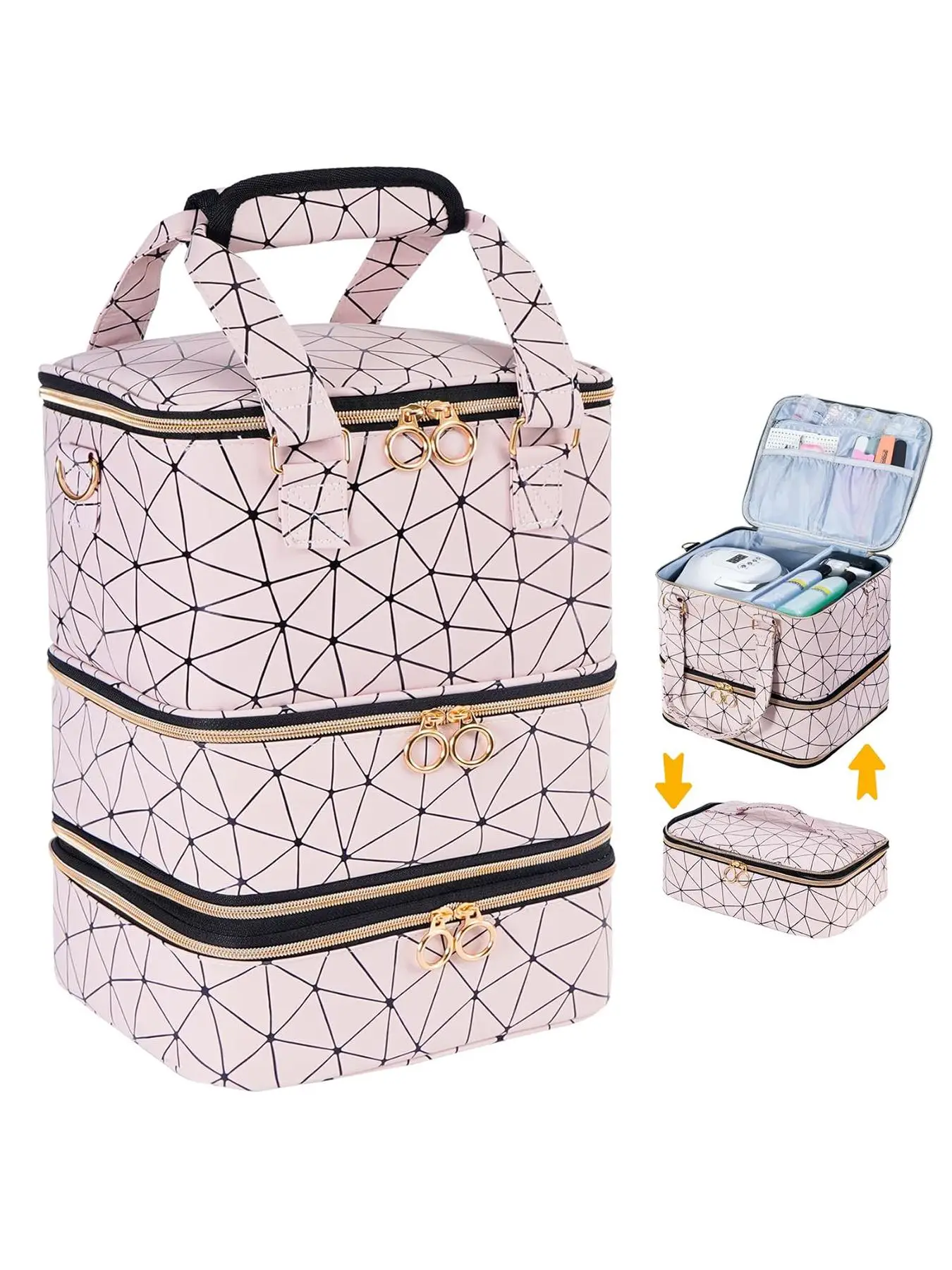 Geometric & Leopard Pattern Nail Art Storage Bag, Large Capacity Nail Art Storage Bag with Handle, Durable Nail Art Tool Storage Organizer for Home &