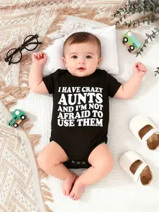 Baby "I Have Crazy Aunts" Sassy Graphic Bodysuit - Short Sleeve Cotton Onesie for Infants