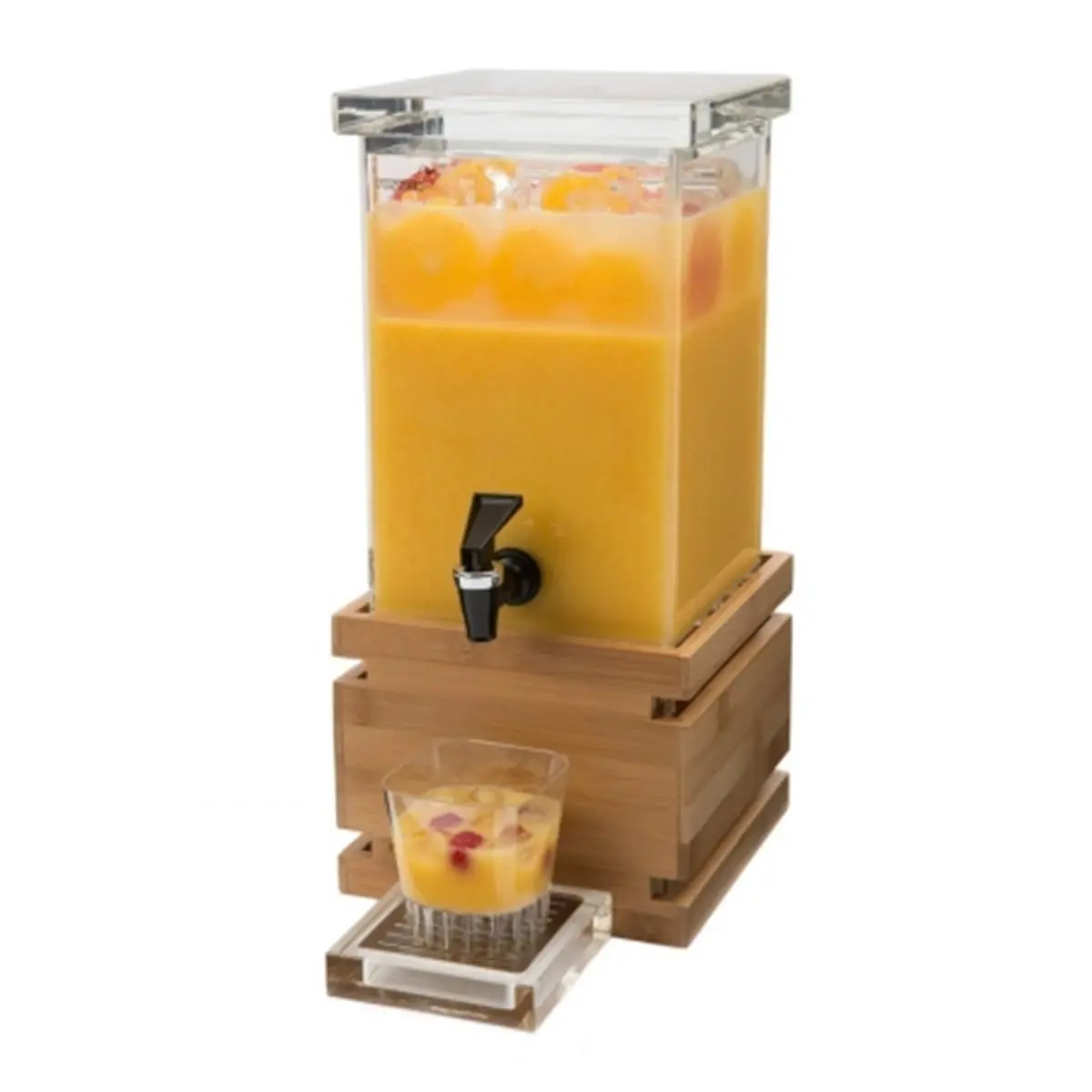 212 MAIN Bamboo Base Rectangle Beverage Dispenser - 1 Gal, Ice Chamber, Kitchenware Serving Solution, 1 Gallon