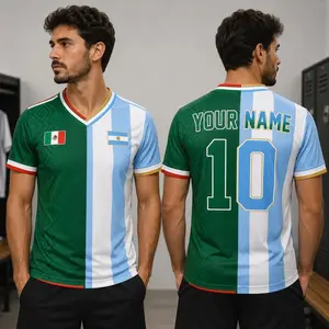 Personalize Half & Half Football Jersey, Custom Team Name Number Football Jersey Tee, Select any 2 Countries, Mexico Argentina Soccer