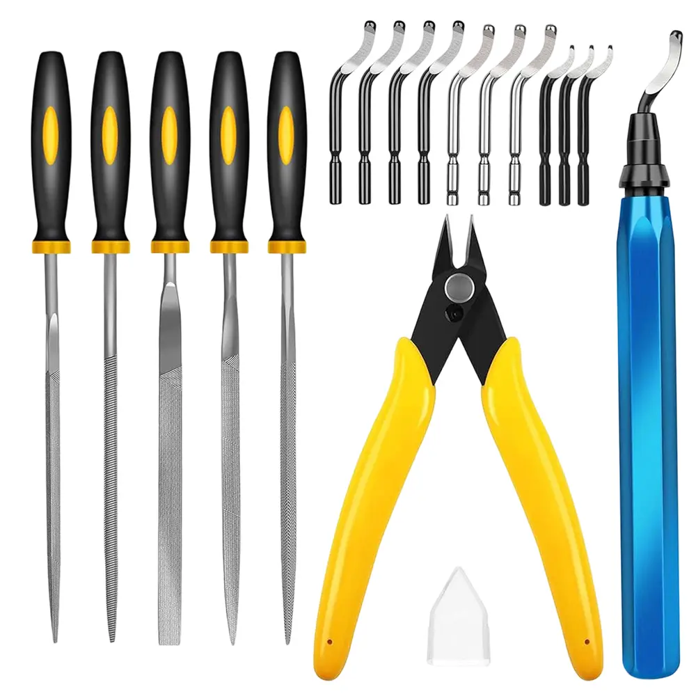 3D Print Deburring Tool Set with 11pc High Speed Steel Multipurpose Blades Removing Burr 5Pcs Needle File 1pc Micro Wire Cutter for 3D Printed Edges Metal Resin Copper Plastic PVC Pipes ﻿
