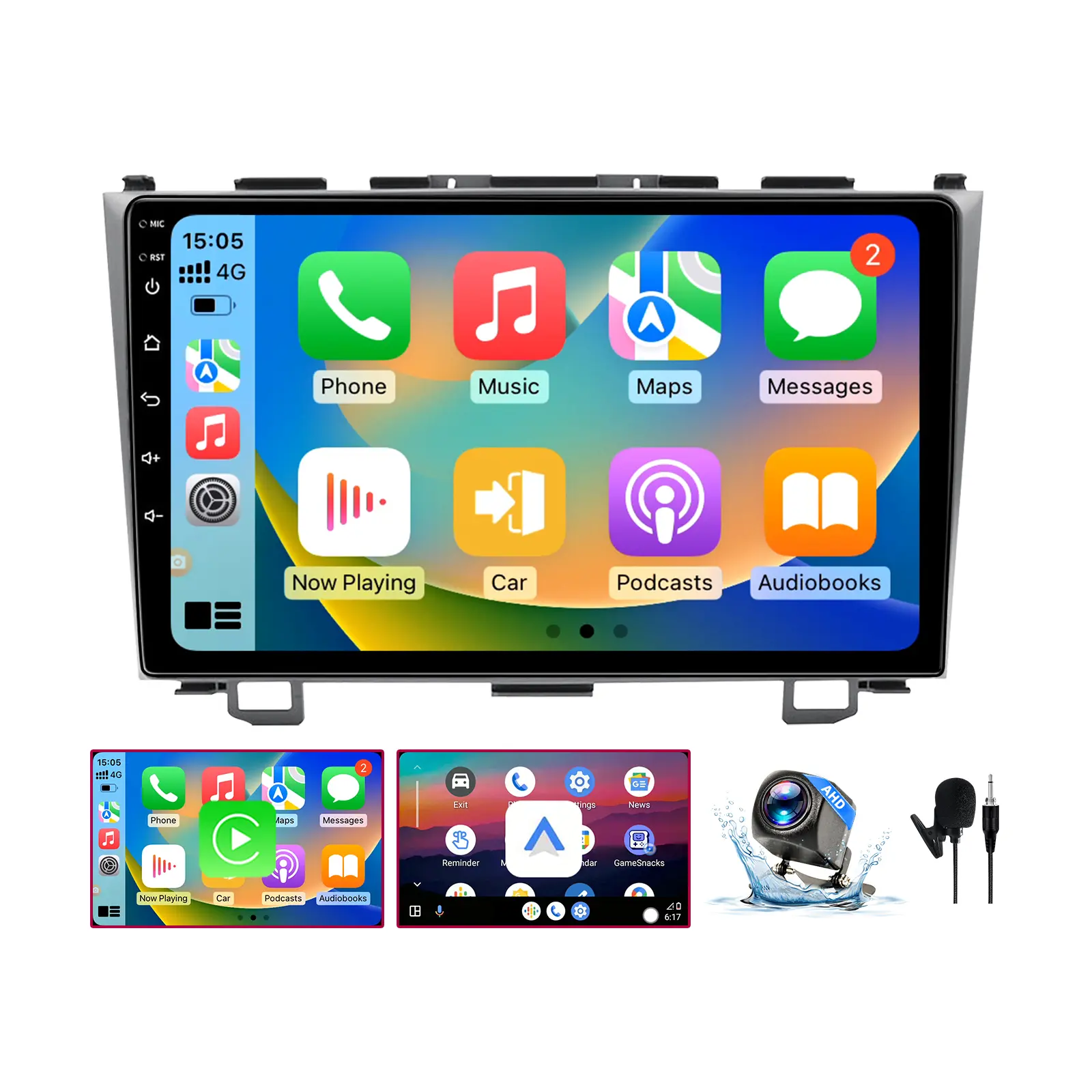 9-Inch Android 13 Touchscreen Car Radio for Honda CRV 2007-2011, Wireless Sync CarPlay & Android Auto, GPS Navigation, FM, SWC & Backup Camera Compatible