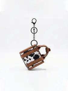 Creative Cow Print Earphone Case, Mini Vintage Leather Coin Purse with Keychain, Cute Bag Charm for Bluetooth-compatible Headphones/coin Storage