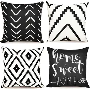 Decorative Throw Pillow Covers 18x18 inch Set of 4 Black White Pillow Covers for Couch Sofa Bed Living Room,Farmhouse Throw Pillow Cover,Geometric Square Throw Pillow