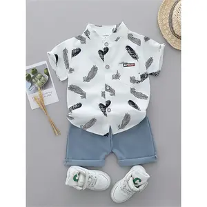 Infant and Toddler Summer Cartoon Printed Feather Shirt and Shorts Set