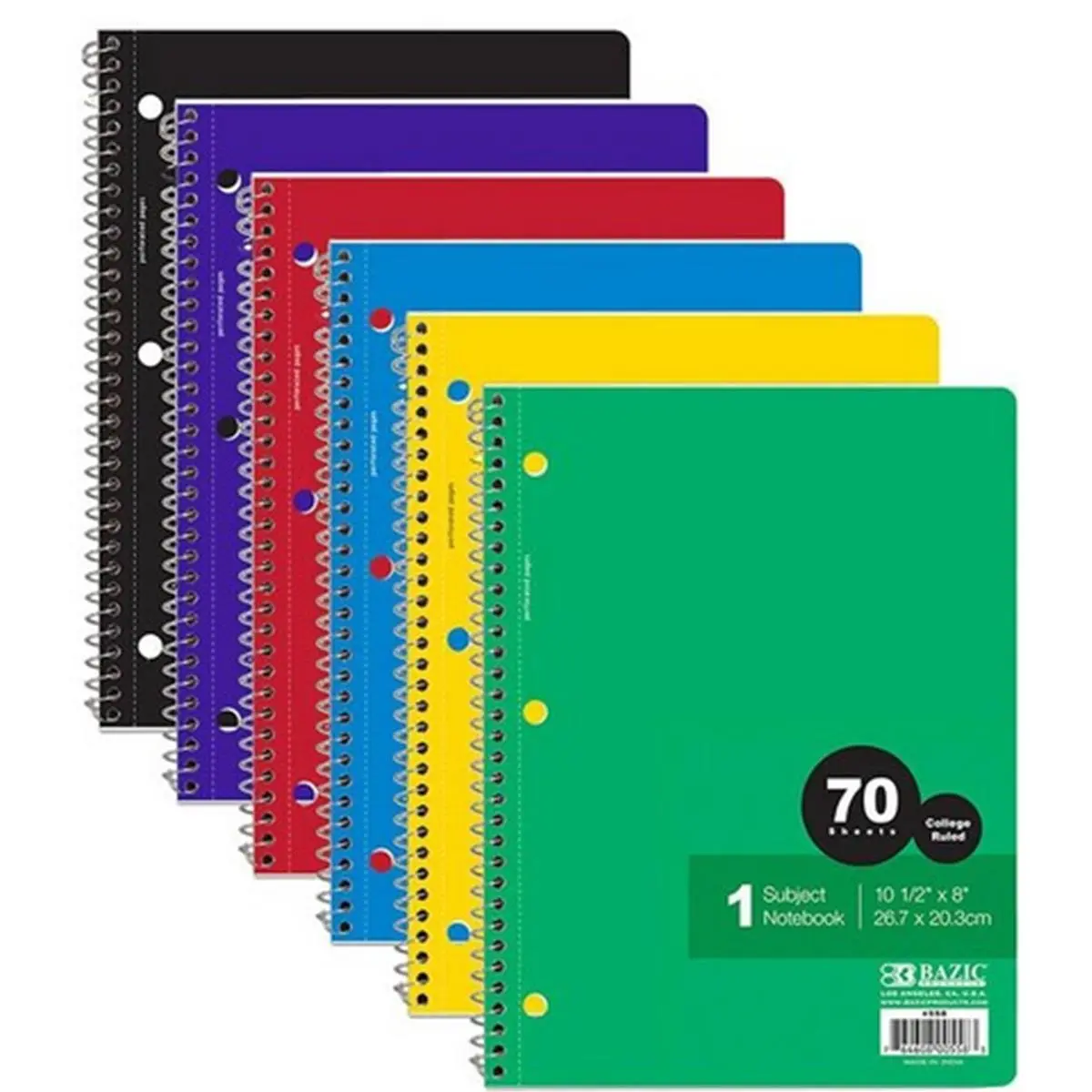 Bazic Spiral Notebook - 1-Subject, 70 Ct. C/R, Case of 24, Low-Cost School Stationery for Office & Academic Use